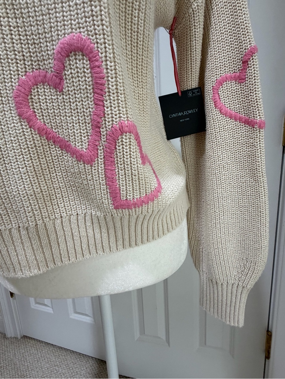 Cynthia Rowley Cream/Pink Sweater Size S - Picture 7 of 10